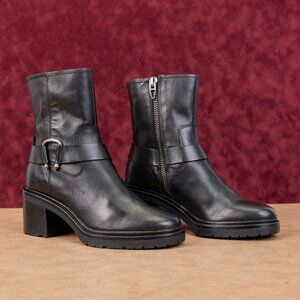 Dolce Vita Women Camro Black Leather Harness Heel Zip Ankle Boots sz 7.5